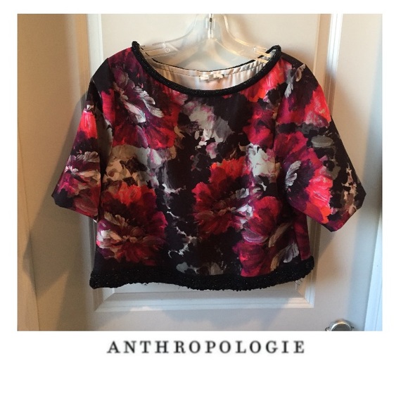 Anthropologie Tops - Anthropologie Floral Print Beaded Crop Top